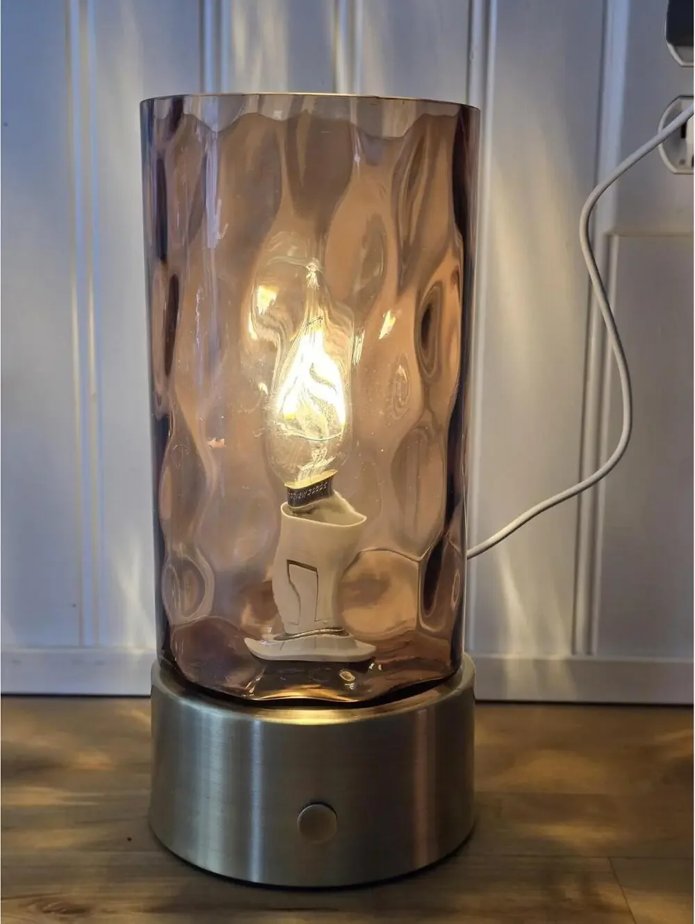 Amber Wave Cylinder Glass Touch Table Lamp Battery Operated Or Plug In